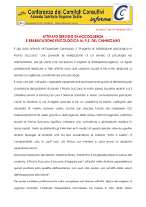 attivato servizio di accoglienza e reabilitazione psicologica al ps del
