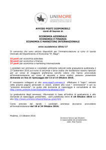 AVVISO POSTI DISPONIBILI corsi di laurea in ECONOMIA