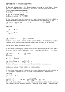DEFINIZIONE DI FUNZIONE CONTINUA Si dice che la funzione y= f