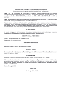 AVVISO DI CONFERIMENTO DI COLLABORAZIONE GRATUITA