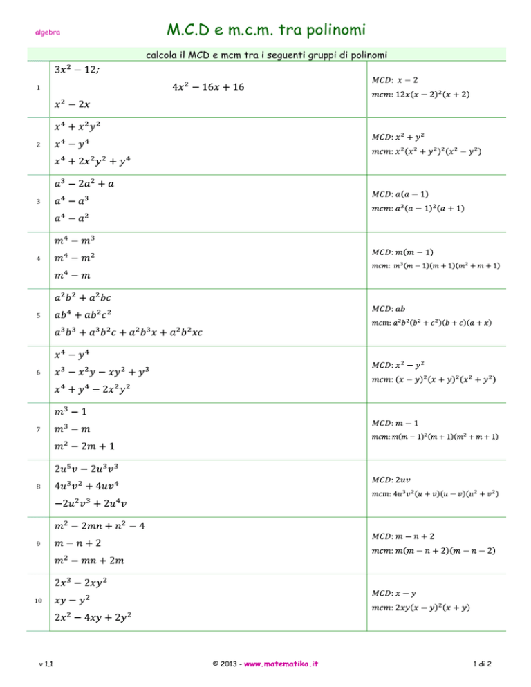 M.C.D e m.c.m. tra polinomi