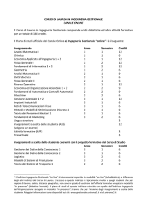 Piano di studi ufficiale del Canale Online del corso di Laurea