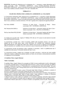 OGGETTO: Procedura di valutazione per il reclutamento di n. 1