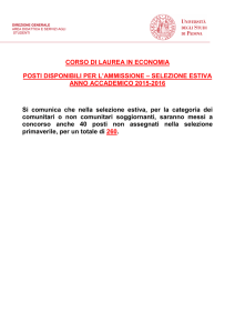 Avviso di ammissione Corso di Laurea in Economia