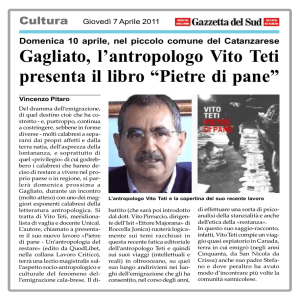 Gagliato, l`antropologo Vito Teti presenta il libro “Pietre di pane”