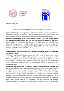 Il prossimo 25 maggio sarà la giornata mondiale della Tiroide