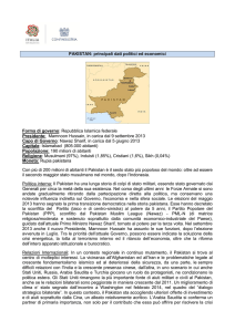 PAKISTAN: principali dati politici ed economici Forma di governo