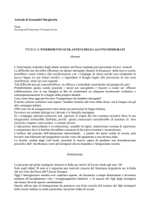 L`INSERIMENTO SCOLASTICO DEGLI ALUNNI IMMIGRATI Abstract