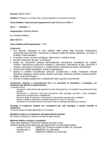 Docente: Alfredo Orrico Insegnamento: Genetica Medica CI