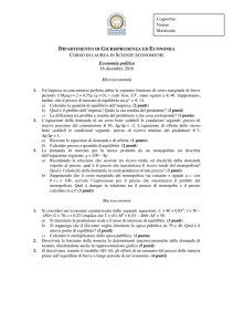 Economia politica 16 dicembre 2016 Microeconomia