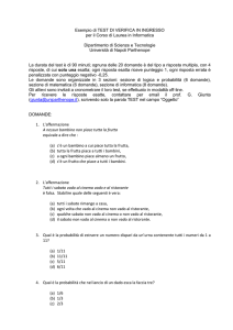Esempio di TEST DI VERIFICA IN INGRESSO per il Corso di Laurea