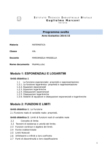 Modulo 1: ESPONENZIALI E LOGARITMI Modulo 2: FUNZIONI E