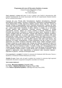 Programma del corso di Meccanica Statistica Avanzata Corso di