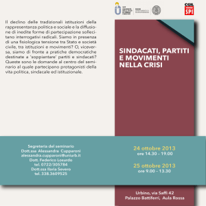 Programma Seminario Urbino. Sindacati, Partiti, Movimenti