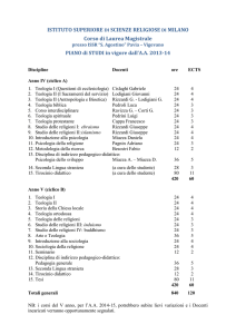 ISTITUTO SUPERIORE DI SCIENZE RELIGIOSE DI MILANO Corso