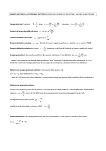 CAMPO ELETTRICO – POTENZIALE ELETTRICO: PRINCIPALI
