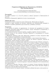 Programma di Matematica per l`Economia (aa 2013/2014)