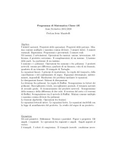 Programma di Matematica Classe 1H Anno Scolastico 2015/2016