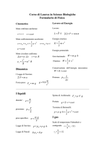Corso di Laurea in Scienze Biologiche Formulario di Fisica