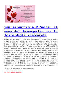San Valentino a P.Secca: il menu del Rosengarten per la festa degli