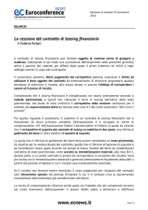 La cessione del contratto di leasing finanziario