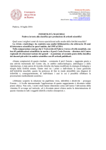 INFERTILITÀ MASCHILE. Padova in testa alla classifica per