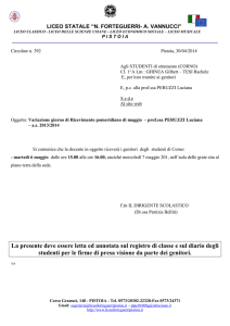variazione ricevimento prof.ssa PERUZZI Luciana
