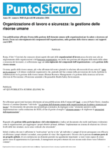 Organizzazione di lavoro e sicurezza: la gestione delle risorse umane