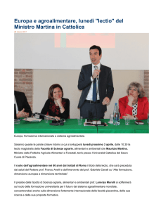 Europa e agroalimentare, lunedì "lectio" del Ministro Martina in