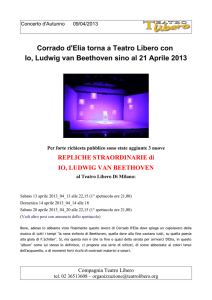 Corrado d`Elia torna a Teatro Libero con Io, Ludwig van Beethoven