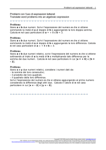 Problemi con l`uso di espressioni letterali Translate word problems