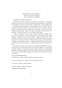 PROGRAMMA DI ALGEBRA 1 Docente: Roberto Dvornicich Anno