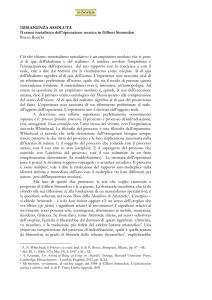 IMMANENZA ASSOLUTA Il senso metafisico dell