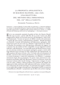 LA PROPOSTA APOLOGETICA DI MAURICE BLONDEL (1861