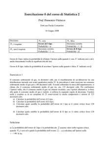 Verifica di ipotesi su media. Probabilità dell`errore di I e II tipo