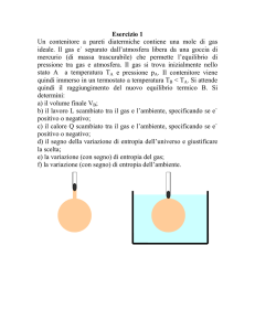 Un contenitore a pareti diatermiche contiene una mole di gas ideale