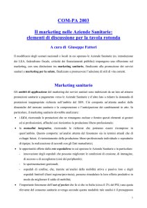 Il marketing nelle Aziende Sanitarie: elementi di discussione per la