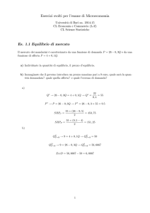 Esercizi svolti per l`esame di Microeconomia Es. 1.1 Equilibrio di