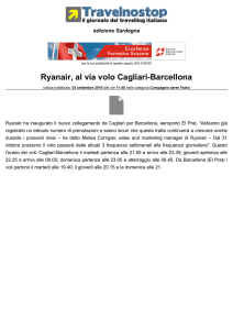 Ryanair, al via volo Cagliari-Barcellona