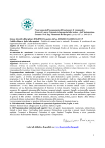 Programma dell`insegnamento di Fondamenti di Informatica Corso