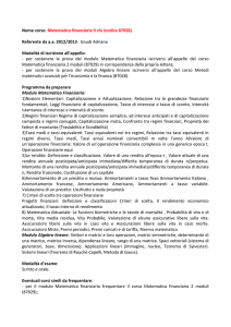 Nome corso: Matematica finanziaria 9 cfu (codice 87028)