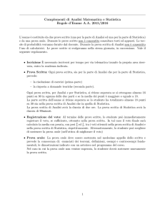 Complementi di Analisi Matematica e Statistica Regole d`Esame