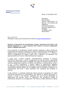 Roma, 22 novembre 2010 Spettabile Banca d`Italia