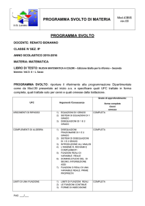 PROGRAMMA SVOLTO DI MATERIA PROGRAMMA SVOLTO