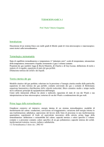 TERMODINAMICA I Introduzione Termologia e termometria Teoria