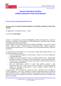 Percorso formativo specifico Politiche Giovanili e Piani Locali Giovani