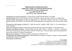 PROGRAMMA DI IMMUNOLOGIA CORSO DI LAUREA IN SCIENZE