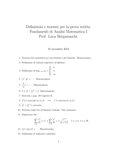 Definizioni e teoremi per la prova scritta. Fondamenti di Analisi