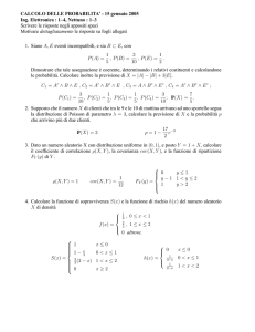 CALCOLO DELLE PROBABILITA` - 15 gennaio 2005 Ing. Elettronica
