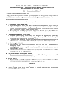 TECNOLOGIA DEI MATERIALI APPLICATA ALLA MEDICINA Corso